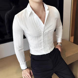 WIAOFELLAS  -  Double-breasted Camisa Masculino De Luxo Autumn Long Sleeve Slim Fit Striped Shirts Men Party Wedding Lapel Men's Dress Shirt