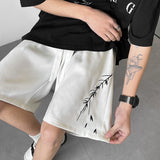 WIAOFELLAS  -  Leaf Embroidery Casual Shorts Men Summer Basic Simple Loose Hip Hop Streetwear Chinese style Leisure Shorts White/Black 5XL-M