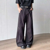WIAOFELLAS  -  American Style Men's Suit Pants Vertical Rivets Design Solid Color Machete Pants Straight Leg Loose Male Bottom New