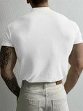 Wiaofellas  -  Spring Summer Elastic Comfortable Men's T-shirt Small High Collar Stripe Shirt Short Sleeve Fitness Tops Sports Casual T-shirt