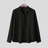 WIAOFELLAS  -  Men Shirt Solid Color Embroidery Lapel Long Sleeve Men Clothing Streetwear Loose Korean Style Fashion Male Shirts Tops