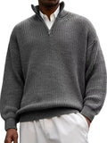 Wiaofellas  -  Autumn Winter Men Zipper Polos Collar Sweater Solid Sweatshirts Pullover Men's Knitted Loose Tees Shirt Oversized Tops S-5XL