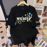 WIAOFELLAS  -  Short Sleeve T-Shirt Men Summer New Fashion Embroidery Shoulder round Neck Top Women Stylish Versatile Ins Crew Neck Tee