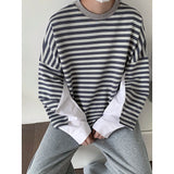Wiaofellas Men's High-quality Cotton Striped Hoodies Printing Oversized Sweatshirts Round Neck Casual Pullover Loose Long Sleeves Coat