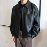 Wiaofellas  -  Loose Short PU Leather Jacket Men's Casual Style Motorcycle Coat Spring Autumn Korean Version Vintage Look Male Outerwear