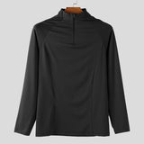 WIAOFELLAS  -  Men T Shirt Solid Color Zipper Long Sleeve Turtleneck Male Tee Tops Streetwear Workout Fashion Casual Men Clothing S-3XL