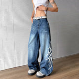 WIAOFELLAS  -  Vintage Summer Men's Irregular Striped Print High Street Denim Pants Fashion Casual Loose Wide Leg Jeans Male