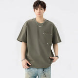 Wiaofellas  -  Summer New Streetwear Plus Size 8XL Cool Feeling Round Neck Loose Breathable T-Shirts Men Solid Color Tops Basics Pocket