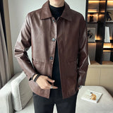 Wiaofellas  -  Mens Pu Leather Motorbike Jacket Fashion Turn Down Collar Motorcycle Biker Coats Loose Faux Leather Jacket Men Streetwear Man