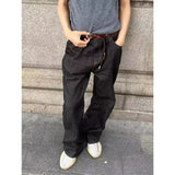 WIAOFELLAS  -  Retro American Waed adient Blue White Denim Jeans Loose Wide Leg Casual Long Trousers for Men And Women Trendy