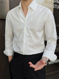 WIAOFELLAS  -  Men Clothing Men's Business Formal Dress Shirt Korean Long Sleeved Solid Color Shirt V-neck British Slim Fit Casual Shirt