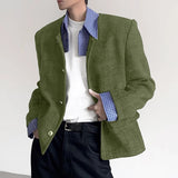 WIAOFELLAS  -  Men Jackets Patchwork Lapel Long Sleeve Button Casual Coats Men Streetwear Korean Style Fashion Male Jackets S-5XL