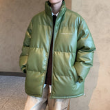 Wiaofellas  -  Thicken Solid Color Mens Parkas Oversized Warm Winter Leather Coats Harajuku Fashion Women Loose Cotton Padded Jackets