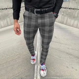 WIAOFELLAS  -  Plus Size S-3XL Men Pants Spring Summer Autumn  Casual Cotton Plaid Slim  Skinny  Long Business Chinos Slacks  Pants Black Gray