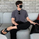 WIAOFELLAS  -  Summer Men's Loose Solid Short Sleeve T-shirt for Men Cotton Tee Men Causal O-neck Basic Tshirt Streetwear Quality Men Top B182