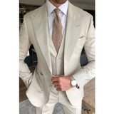 Wiaofellas  -  Formal Men Suits 3 Piece Peak Lapel Wedding Tuxedo for Groom Single Breasted Beige Outfits Business Fashion Slim Fit Suit