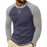 Wiaofellas  -  Men Color Block Raglan Long Sleeve T Shirts Crew Neck Curved Hem Casual Basic Undershirt Tops