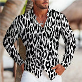 Wiaofellas  -  Men's 3D Leopard Print Long Sleeve Button Down Shirt 4-Way Stretch Breathable Casual Tops