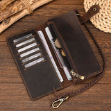 WIAOFELLAS  -  Vintage Hasp Open Genuine Cow Leather Men Wallet Large Capacity Crazy Horse Real Leather Man Bifold Purse Clutch Wallet chain