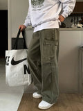 WIAOFELLAS  -  Men's Cargo Denim Pants Simple Loose Wide Leg Jeans Spring Casual American Style Male Trousers 2025 New Menswear