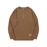 WIAOFELLAS  -  Men Clothing Trend Long Sleeve Half Zipper T-Shirt Loose Spring Autumn Split American Tide T- Tops Solid Tees Shirts Tshirt New