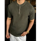 Wiaofellas  -  Summer Linen Lyocell Knitted Short Sleeve T-shirt Solid Color Casual Business T-shirts Breathable Elastic Round Neck Tee