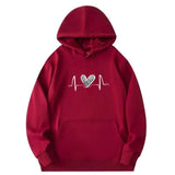 WIAOFELLAS  -  Autumn Winter Heart Print Hoodie Unisex Couple Style Polyester Fiber Full Sleeve Streetwear Trendy Top for Men And Women