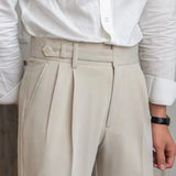 WIAOFELLAS  -  High Waist Men Dress Pants Trousers Spring Autumn New British Style Straight Slim Fit Suit Pant Solid Casual Fashion Men Clothes