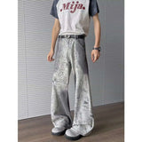 WIAOFELLAS  -  Fashion Summer Men's Irregular Graffiti Wash High Street Denim Pants Trendy Straight Loose Wide Leg Jeans Male