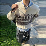 Wiaofellas  -  Men's Knitted Henry Sweaters Luxury Christmas Penguin Fair Island Long Sleeve Pullover Japanese Vintage Old Money Knitwear M-2XL