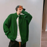 WIAOFELLAS  -   Zipper knitted sweater men autumn and winter national trend high street loose fashionable zipper stand collar sweater jacket men