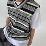 WIAOFELLAS  -  Knitted Vest Sleeveless Sweater Vest Stylish Men's Sleeveless Knitted Sweater Vests Solid Color V-neck Pullover for Spring C142