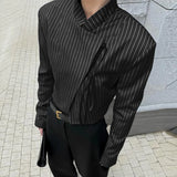 WIAOFELLAS  -  Men Striped Blazer Stand Collar Long Sleeve Lace Up Casual Thin Crop Coats Men Streetwear Fashion Male Suit S-3XL