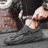 WIAOFELLAS  -  Summer Retro Style Solid Color Friction Thick Sole Increase Men's Comfortable Lace-up Breathable Large Net Casual Sneakers