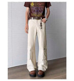 WIAOFELLAS  -  Simple Men's Casual Trousers Solid Color Multi Pockets Zipper Splicing Straight New Wide Leg Male Pants Summer 24K3872