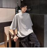 WIAOFELLAS  -  Fashion Men's Solid Color Button American Style T-shirt Trendy Stand Colar Short Sleeves Casual Top Male 2025 Summer