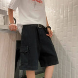 WIAOFELLAS  -  Fashion Men's Solid Color Big Pockets Cargo Denim Shorts Vintage Casual Loose Straight Short Pants Male Summer