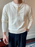 WIAOFELLAS  -  Fall Winter Daily Casual Mens Sweaters Trendy Solid Color Buttoned O Neck Knitted Henley Shirts Men Fashion Long Sleeve Jumpers
