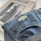 WIAOFELLAS  -  2025 New Men's Summer Solid Color Thin Shorts Male High Street Loose Denim Shorts Men Ripped Holes Straight Short Pants P895