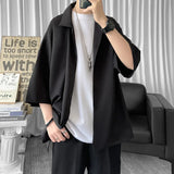 Wiaofellas  -  Solid Color Oversized Men's Shirts Harajuku Men Casual Half Sleeve Shirt Tops Cool Summer Streetwear Man Blouse 6 Colors