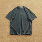 WIAOFELLAS  -  Heavy wash short sleeve T-shirt men drop shoulder sleeve solid color loose summer round neck half sleeve T