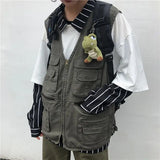WIAOFELLAS  -  Cargo High-end Vest Korean Style Streetwear Japanese Retro Functional Multi-pocket Work Solid Color Pocket Vest Jacket Aesthetic