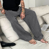 WIAOFELLAS  -  Men Pants Striped Patchwork Elastic Waist Joggers Loose Straight Trousers Men Streetwear 2025 Fashion Casual Long Pants