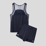 WIAOFELLAS  -  Men Sets Mesh Patchwork O-neck Sleeveless Tank Tops & Shorts Two Pieces Sets See Through Streetwear Fashion Men's Suits
