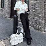 WIAOFELLAS  -  Spring And Summer Men's Solid Color Stitching Long-Sleeved Shirt Retro Fashion Trend High Street Loose Casual Niche Men's Tops