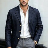 Wiaofellas  -  Fashionable Solid Color Blazer Jacket Men Spring Fall Solid Color Loose Lapel Coat Casual Buttoned Turn-down Men Outwear