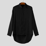 Wiaofellas  -  Men Shirt Patchwork See Through Lapel Long Sleeve Loose Men Clothing Streetwear Fashion Casual Male Shirts S-5XL