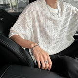 WIAOFELLAS  -  White O-neck Pleated Stripe T-shirt for Men Vintage Large Size Breathable Soft Short Sleeved T-shirt Summer Loose Casual Tops