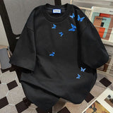 WIAOFELLAS  -  Sense of Design Blue Butterfly Printed T-shirt for Men and Women Pure Cotton Summer Fashion Trend Casual Comfy Short Sleeve Top