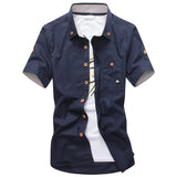 WIAOFELLAS  -  Summer men's Korean-style slim-fit embroidery small mushroom casual short-sleeved stand collar men's shirt